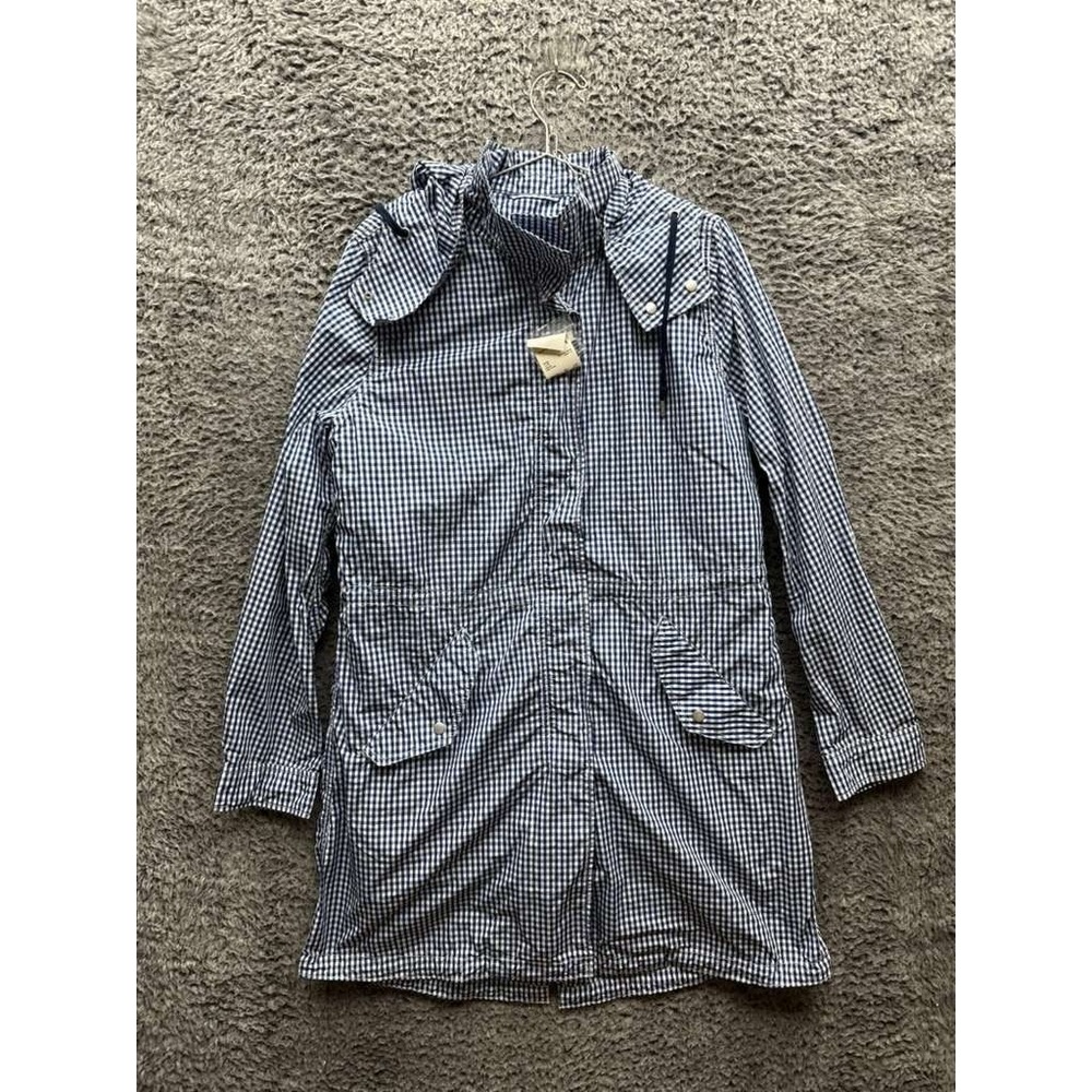NWT Uniqlo Checkered Gingham Long Sleeve Hooded Military Coat Blue Womens Size M